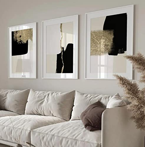 HEHGVCF 3 Stücke Poster Set Wandbilder Schwarz Beige Gold Marmor Geometrische Bilder, Wandbild Print Bilder für Wohnzimmer Home Deko Bilder Gold Ohne Rahmen (Beige Gold,50 x70cm)