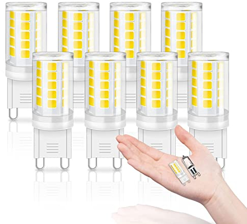 AmmToo G9 LED Lampe weiß 6000K, LED Leuchtmittel 3W entspricht 28W 30W 40W Halogenlampe, G9 Glühbirne 410 Lumen, kein Flackern, nicht dimmbar, Enegiesparende G9 kleine Birne … (8pcs weiß)
