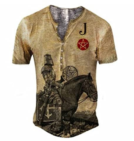 Herren Ritter Templer 3D Print T-Shirt Retro Kurzarm Distressed Henley Hemden