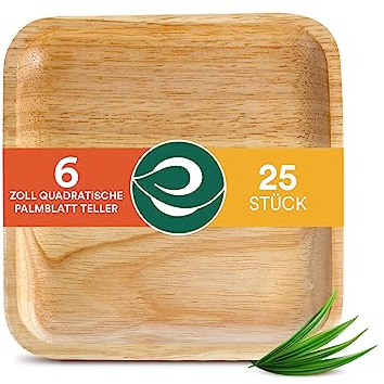 ECO SOUL 25 Disposable Palm Leaf Plates 6”(15cm) Square Small Bamboo Plate I Eco Friendly, Biodegradable, Compostable Heavy-Duty Plate, Wooden Plates for Party & Events I Microwave & Oven Safe