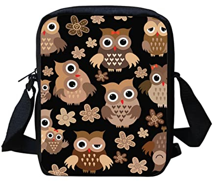Kuiaobaty Damen-Umhängetasche, kleine Messenger-Tasche für Schulmädchen mit verstellbarem Riemen, kleine Umhängetasche, Eule Vögel Floral