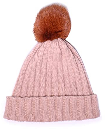 Tumelo 100% Kaschmir Mütze Damen & Herren, edle Cashmere Bommelmütze, Unisex, warme Wintermütze - Camel