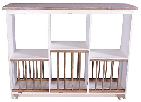 Landhausmöbel Geschirrregal Paris Holz Vintage Look Creme weiß Geschirr Regal - Landhaus