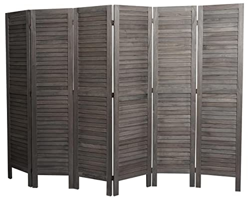 Mendler Paravent HWC-G30, Trennwand Sichtschutz Raumteiler, Shabby-Look 170x240cm - grau-braun