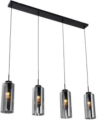 Qazqa - Art Deco Art-Deco-Hängelampe I Pendellampe I Pendelleuchte schwarz mit Rauchglas 4-flammig – Laura I Wohnzimmer I Schlafzimmer - Länglich - LED geeignet E27