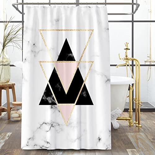 BCughia Duschvorhang Textil, Duschrollo für Badewanne Marmordreieck Polyester Pink Schwarz Shower Curtain Set 200x200cm(79 W x 79 H)