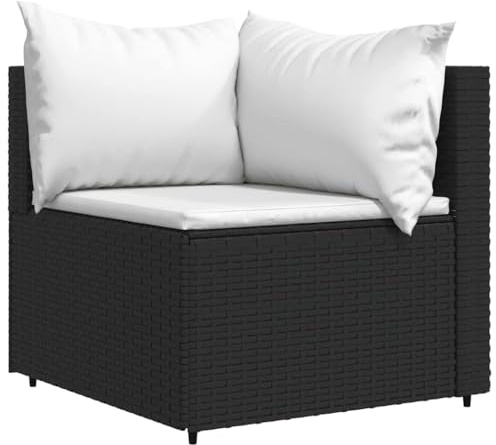 vidaXL Garten-Ecksofa mit Kissen Schwarz Poly Rattan