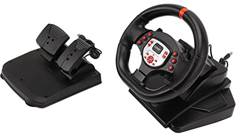 Alomejor Plug-and-Play-180-Grad-USB-PC-Lenkrad mit Pedalen für Spielkonsolen [Video Game]