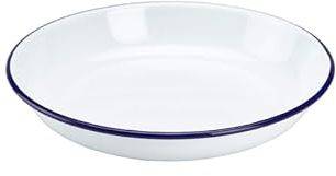 Premium Quality Traditional Enamel White Blue Trim Rice Plate, Pasta Bowl, Dinner Soup Mixing Deep Dish Tableware Crockery (Rice Pasta Plate 22cm)