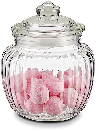 KHG Bonbonglas 15 cm Höhe, 1 L, mit Deckel, Candy Bar Glas luftdicht | Vorratsglas Süßigkeiten, Bonbons & Cookies, Küchenglas geriffelt mit Knopfgriff, Volumen, vielseitig einsetzbar