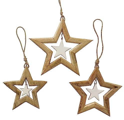 BOLTZE 3 x Dekoanhänger Nurto Holz Höhe 17-30 cm, Weihnachten, Stern