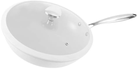 GOOHOCHY Sartén Antiadherente De Cerámica Blanca Para Cocina Wok Tradicional Multifuncional Para Freír Cocinar y Vaporizar Compatible Con Inducción y Gas Fácil De Limpiar Diseño