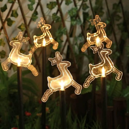 Weihnachtsdeko Aussen, 5 In 1 Sterne Weihnachtsbeleuchtung Außen Solar Wetterfest, Solar Lichterkette Sterne LED Garten Balkon Weihnachts Deko, Für Garten Patio Party (Elch)