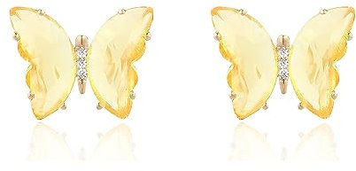 QUKE Schmetterling Form Gelb Kristall Gold Ohrstecker Pierced Ohrringe für Frauen Mädchen
