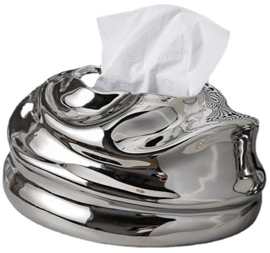 HOUSN Keramik-Tücherbox-Halter, unregelmäßige galvanisierte Taschentuchboxen, Seidenpapierhalter, Kosmetiktuchspender für Kommode, Badezimmer-Dekor, elliptisch,Silber
