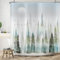 ASDCXZ Wald Duschvorhang 180x200 cm, Handgemalt Aquarell Blau Grün Nebel Wald Dschungel Vögel Sonne Bad Waschbar Duschvorhänge Polyester Textil Wasserdicht Badevorhang für Badewanne mit 12 Haken