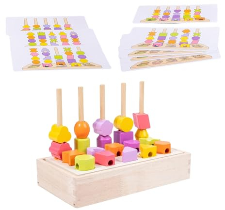 Fenteer Montessori-Spielzeug, Holzperlen-Reihenfolge-Spielzeug-Set, Lernspiel, passende Form, Stapeler für Rasen, Garten, Partygeschenke