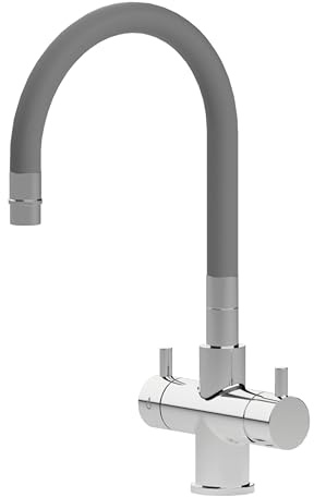 Rubinetto da cucina Sottofinestra con canna snodabile Shurity Snake 3 vie 3/8” (Cromo/Grigio)