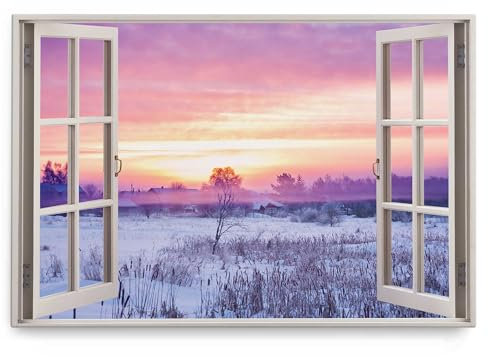 Paul Sinus Wandbild 120x80cm Fensterbild Abendrot Winterlandschaft Winter Schnee roter Himmel