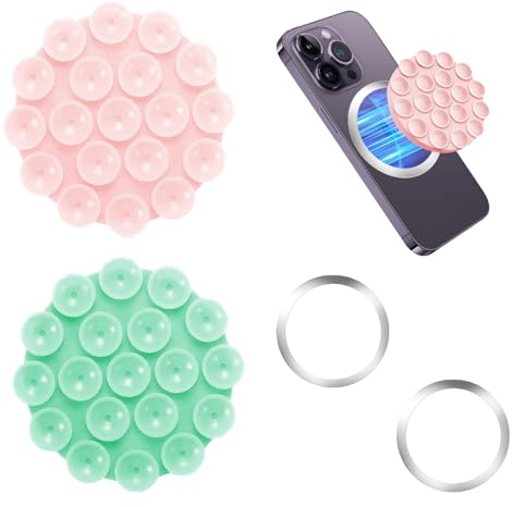 Cinsersr Saugnapf Handyhalterung 2PCS Handy Saugnapf Halterung Handy Saugnapf rutschfeste Freisprecheinrichtung für Spiegel Glas Keine Raue Oberfläche (Rosa + Mintgrün)