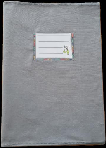 Stoffi Heftumschlag, Heftschoner aus Stoff für Schulhefte Din A4 und Din A5, nachhaltig, handmade (Din A4, grau)