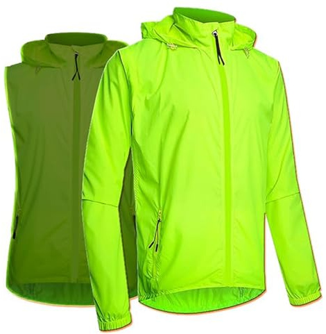 CLMETHE Giacche da ciclismo 2 in 1 Giacca da ciclismo da uomo e da donna Zip intera Leggero staccabile Riflettente Antivento Protezione solare Maglie MTB Gilet senza maniche
