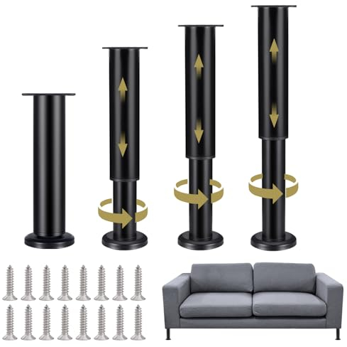 4pcs Universel Pieds de Lit Réglable, Pieds de Meubles Réglables 18-30cm avec vis,Metallique Pieds de Meubles Réglables, Pied Meuble de Salle de Bain, pour Canapé, Lit, Table, Armoire