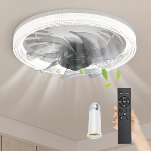 Ceiling Fan Light, Ceiling Fans with Lights and Remote 360° Rotatable 4 Speed Ceiling Fan Light Socket Dimmable 3 Color Round 12in Fan Light for Bedroom Living Room , Ceiling Fans with Lights and Re
