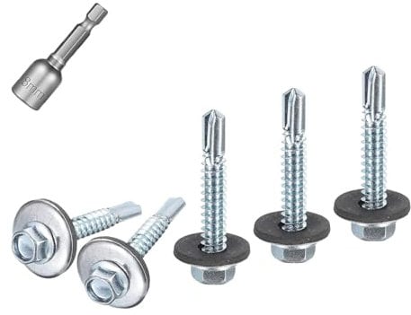 Pafnisoin 50 PCS Vis Autoforeuse Metal 4,8×20mm Vis de Toit avec Rondelle Scellée en EPDM