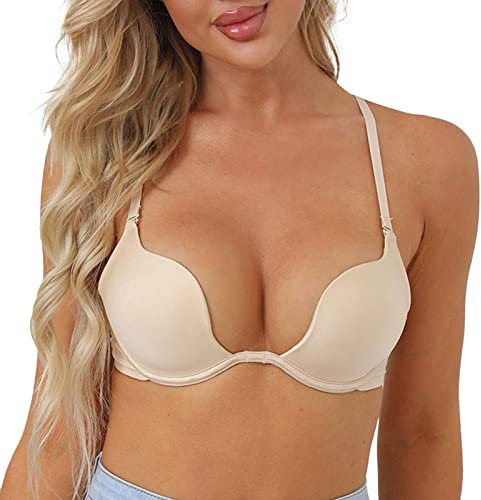 Generico Coppette in Silicone per Seno Coppe Silicone Seno Reggiseno Casual da Donna Reggiseno con Schienale Basso Reggiseno Senza Spalline a Triangolo Senza Copricapezzoli Adesivi (Beige, 80B)