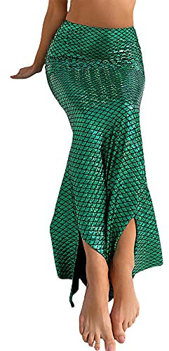 Acrawnni Meerjungfrauen-Rock für Damen, Dessous, Halloween, Cosplay, ausgefallene Pailletten, langer Schwanz, Kleid mit asymmetrischem Netzeinsatz, D-Grün, S
