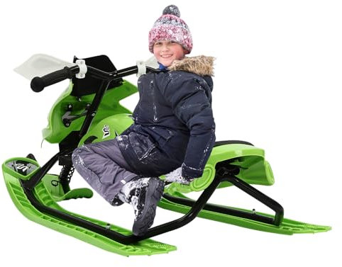 Lenkschlitten mit Bremsen Schlitten Rodel ab 3 Jahre bis 80 kg Schneeschlitten für Kinder und Jugendliche (Grün)