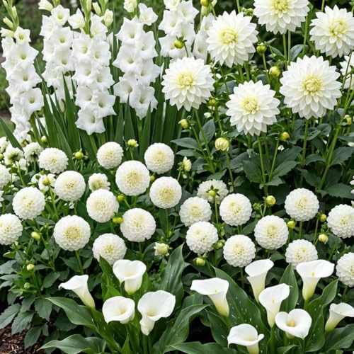 Bulbos de Flores de Verano Pure White - 25 Piezas - Gladiolo/Dalia/Calla