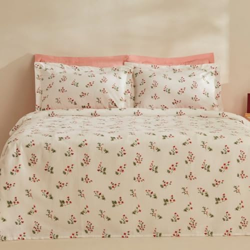 Karaca Silvie 100% Baumwolle Doppelbett-Tagesdecke Set, Rot