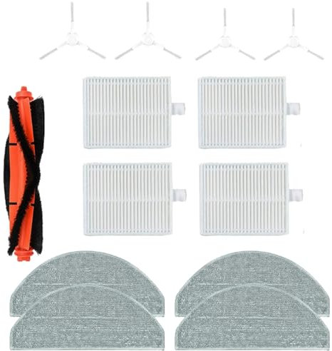 Confezione da 13 pezzi di ricambio per robot aspirapolvere Xiaomi E10 / E12 / B112, le parti di ricambio includono 1 spazzola principale, 4 panni mocio, 4 filtri Hepa, 4 spazzole laterali.