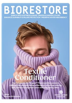 Biorestore Acondicionador textil para ropa, suaviza la tela, mejora el color, evita que se formen bolitas, reduce las arrugas, seguro para todos los tejidos, ropa de cama, toallas y prendas de punto