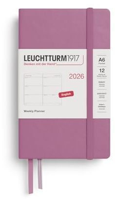 LEUCHTTURM1917 372723 Wochenkalender Pocket (A6) 2026, Dusty Rose, Englisch