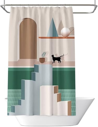 Rideau Douche 100 x 200 cm Anti Moisissure Rideaux de Douche Boho Polyester Rideau Baignoire Géométrique Shower Curtain Lavable en Machine Imperméable Rideaux Salle de Bain avec Crochets (LB67)