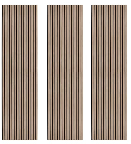 Acoustic Slat Wall Panels x 3 Light Walnut Luxury 3D Wood Veneer Modern Feature Slatted Panelling Interior Wall or Ceiling 2400mm x 600mm Felt Backing Sound Absorbing Easy Installation Fixing Kit