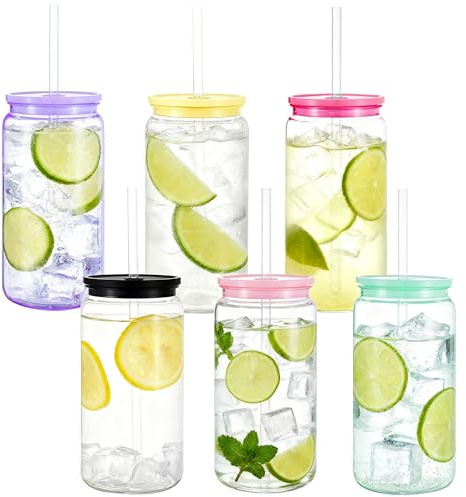 Yisituo Plastikbecher Mehrweg, 6 Stück Partybecher, 500ml Trinkbecher mit Deckel und Strohhalm, Ideal für Eiskaffee, Smoothies und Saft,Geburtstag, Hochzeit (6, Helle Farben)