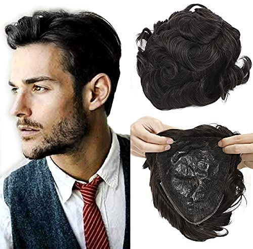 Elailite Toupee for Men #2 Dark Brown - PU Base(Invisible & Firm) Real Natural Remy Human Hair Curly 6 Inch Hairpiece Replacement System