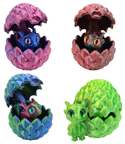 AHEJIOO 4 Stück 3D Gedrucktes Drachenei, Überraschungs Drachenei mit Drache 4.5 X 4.2cm, Geheimnisvolle Drachen Spielzeug für Erwachsene 3D Drache im Ei für Ostern Weihnachtstag Geschenke Dekoration
