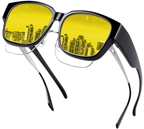 Farrobor Lunettes Conduite de Nuit Polarisées - Surlunettes de Soleil Verre Jaune Anti-éblouissement Lunette Vision Nocturne pour Homme Femme