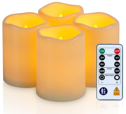 Homemory Outdoor LED Pillar Candles Water Resistant Remote Control Set of 4