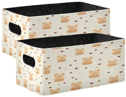 Kcldeci Cute Teddy Bear 2 Pack Storage Baskets for Organizing,Sturdy Foldable Storage Bins Organizer for Shelves Closet Nursery