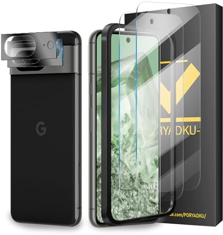 V-PORYADKU Protection D'écran pour Google Pixel 8 5G 6,20 Pouces, Verre Trempé 2 Pièces + Caméra Protecteur 2 Pièces, Anti-empreintes digitales, 9H Dureté, Sans Bulle