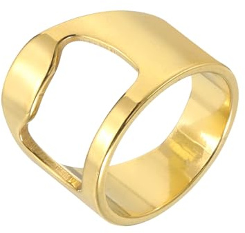 sourcing map Bottle Opener Rings, Titanium Steel Ring Bottle Cap Opener Creative Finger Thumb Beer Opening Tool for Men Women Party Bar Present Decor Supplies Bartender Tools, Size 11, Gold