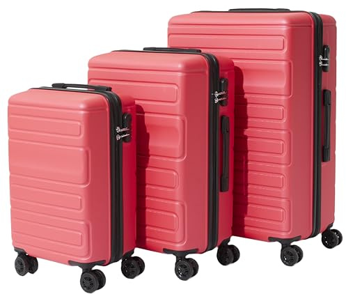 Jet Lag - VO00053 - Acapulco Hartschalen-Kofferset 3-teilig - Kabinengröße 45L (30x76x50 cm) - Mittel 70L - Groß 90L - ABS-Schale - 360°-Rollen - Sicheres Schloss - Elegantes Design - Koralle