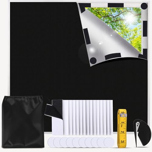 100% Blackout Blind - 300 x 148CM Portable Blackout Blinds Stick on, No Drill Blinds for Windows, for Bedroom Loft RV Travel, Fits Any Size Shape