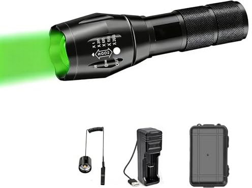 Rot-grüne zweifarbige LED-Taschenlampe, windgeschützte Jagdtaschenlampe mit 500 Lumen und einstellbarem Fokus, wasserdichte Jagdbeleuchtung mit Druckschalter Für die Jagd auf Fleischfresser, die Jagd